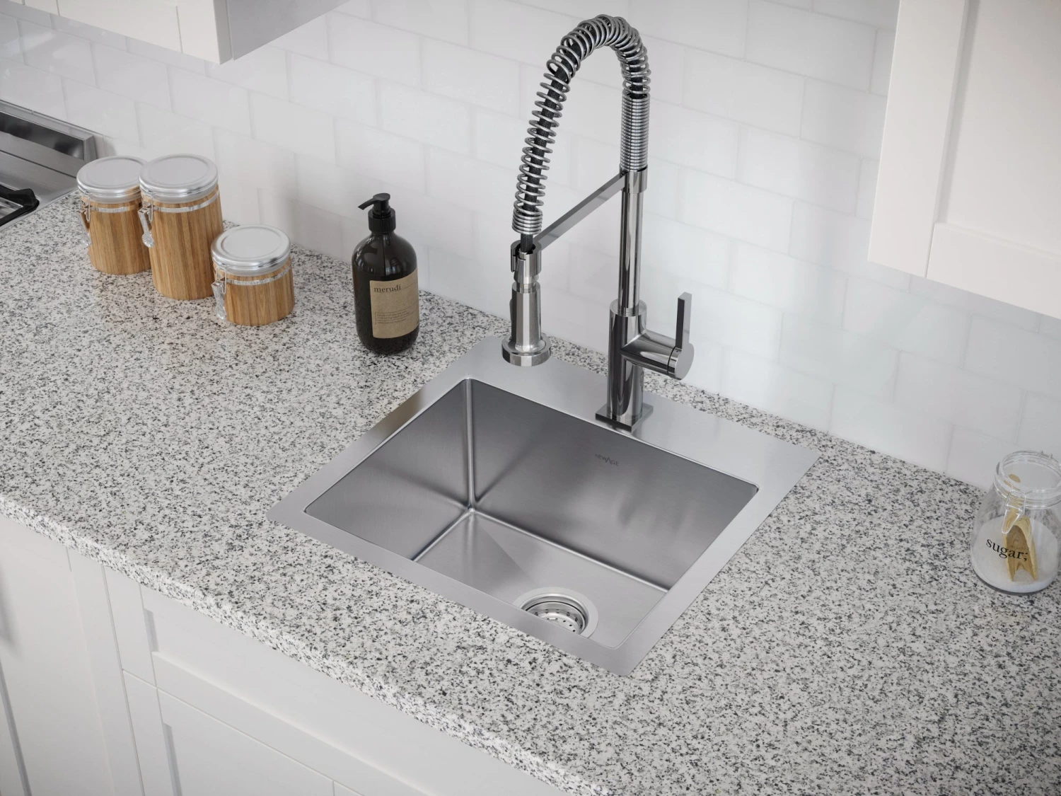 NewAge Products 19 In. Overmount Single Bowl Stainless Steel Sink With Coiled Pull Down Faucet Shop Kitchen Sets 11 NewAge Products 19 In. Overmount Single Bowl Stainless Steel Sink With Coiled Pull Down Faucet Shop Kitchen Sets